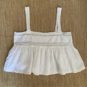 Doen Beaux Ramie Lace Square Neck Cami Camisole Tank Top Blouse Salt Babydoll